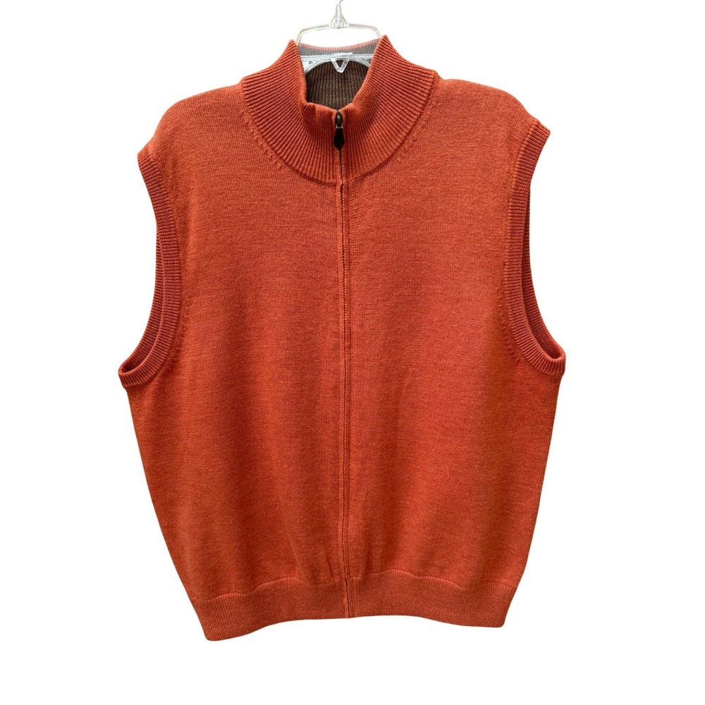Vintage‎ Brooks Brothers Merino Wool Zip Sweater Vest Burnt Orange XL